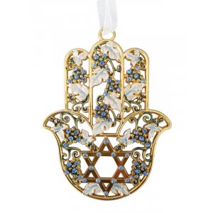 Hamsa Wall Decoration – Grape Clusters with a Star of David and Blue Stones