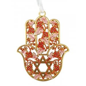 Enamel Red Star of David Hamsa with Grape design