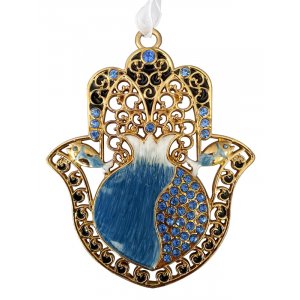 Hamsa with Blue Enamel Pomegranate and Crystals