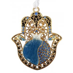 Hamsa with Blue Enamel Pomegranate and Crystals