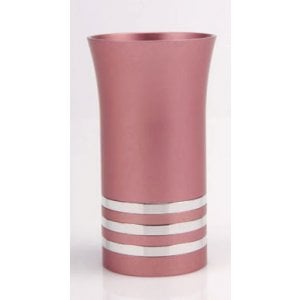 Pastel Pink Kiddush Cup with Silver Stripes - Agayof