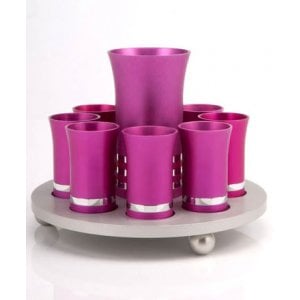 Agayof Kiddush Cup Set in Hot Pink and Silver Colors