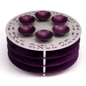 Purple-Silver-Purple Agayof 3 Layer Seder Plate