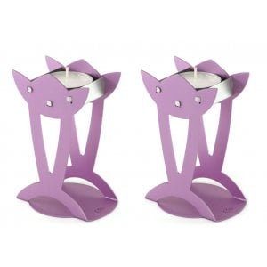 Shraga Landesman Flower Shaped Raised Candle Holders - Violet