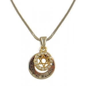 Rhodium Necklace with Two Pendants - Silver Shema Yisrael and Gold Star of David