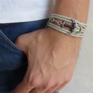Triple Wrap Bracelet with Silver Plated Anchor