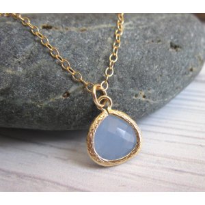 Gold Filled Blue-Gray Teardrop Necklace by Gal Cohen