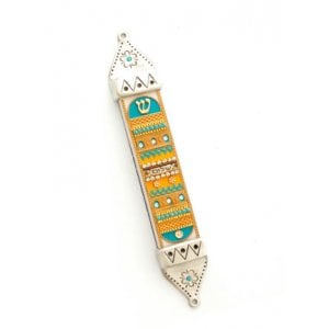 Oriental Orange and Turquoise Mezuzah Case - Ester Shahaf