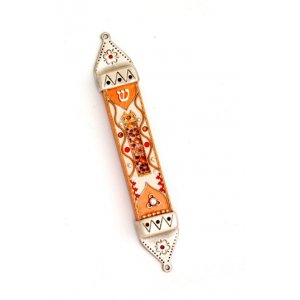 Pewter Mezuzah Case in Shades of Orange - Ester Shahaf