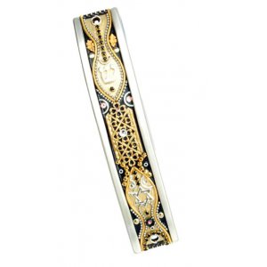 Gold-Black Curved Pewter Mezuzah Case by Ester Shahaf