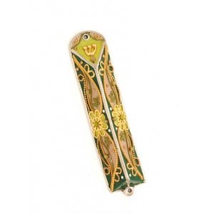 Green Enamel Triangular Mezuzah Case by Shahaf