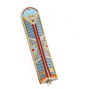 Blue Checker Triangular Mezuzah Case - Ester Shahaf