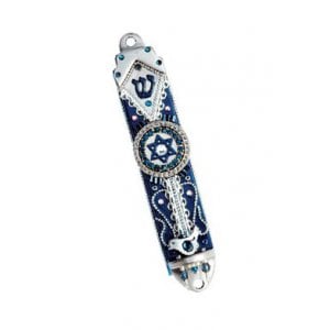 Blue-Silver Star of David Mezuzah Case - Ester Shahaf