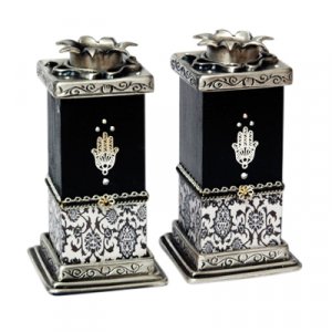 Black-White Hamsa Candlesticks by Ester Shahaf - 1 pair in stock