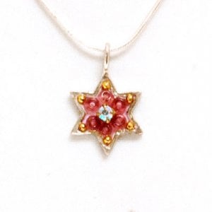 Pink Enamel Star of David Pendant by Ester Shahaf