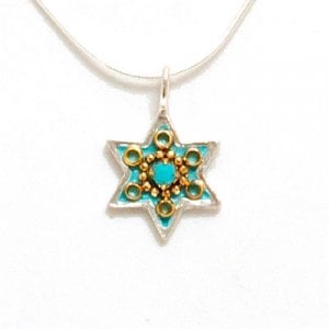 Turquoise Enamel Star of David Pendant by Ester Shahaf