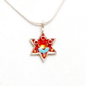 Red-Blue Flower Star of David Pendant - Shahaf