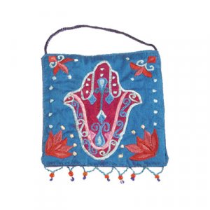 Yair Emanuel Embroidered Silk Hamsa Wall Decoration, Small - Blue