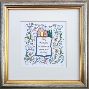 Dvora Black Home Blessing Hand-Finished Print 22k Gold Leaf Accents