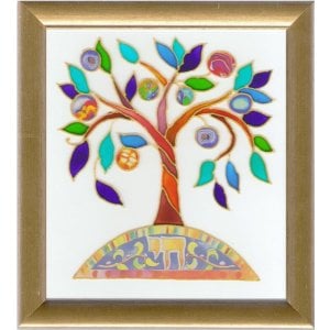 Dvora Black Tree of Life Hand-Finished Print Hebrew Chai