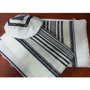 Gabrieli Wool Tallit Set - Black and Gold Stripes