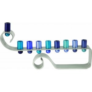 Yair Emanuel Curling Curves Anodized Aluminum Hanukkah Menorah - Blue