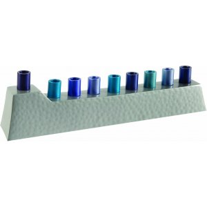 Yair Emanuel Hammered Anodized Aluminum Hanukkah Menorah - Blue Shades