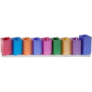 Yair Emanuel Hanukkah Menorah, Movable Cube Candle Holders - Multicolored