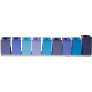 Yair Emanuel Hanukkah Menorah, Movable Cube Candle Holders - Blue
