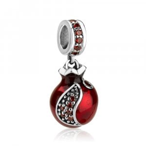 Sterling Silver Red Pomegranate Charm with stones