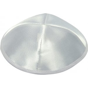 White Satin Kippah - White Ribbon Around Base