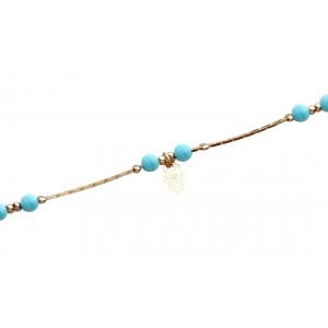 Anklet, Gold Rhodium Chain with Blue Beads and Hamsa