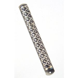 Round Pewter Mezuzah Case with Criss-Cross Design