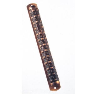 Copper Color Round Pewter Mezuzah Case - Stripe Design