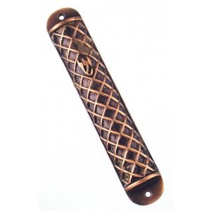 Wide Copper Color Pewter Mezuzah Case - Criss-Cross Design