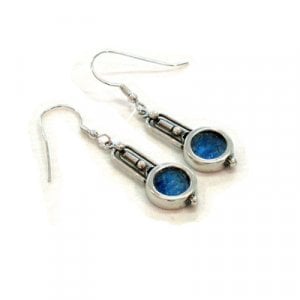 Michal Kirat Silver Sterling Dangle Earrings with Roman Glass  Antique Style