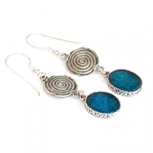 Michal Kirat Roman Glass and Sterling Silver Swirl Dangle Earrings - Streams