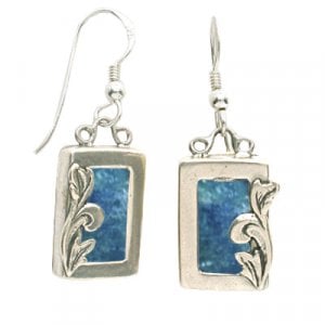 Michal Kirat Locket Style Roman Glass Earrings with Decorative Leaf Design