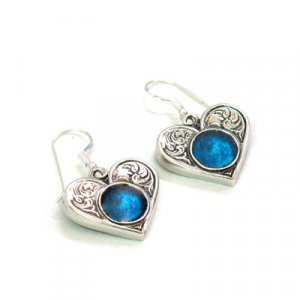 Michal Kirat Heart-Shaped Sterling Silver Earrings Enclosing Luminous Roman Glass
