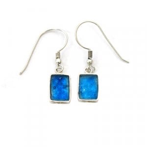 Michal Kirat Small Sterling Silver Drop Earrings, Roman Glass - Rectangle