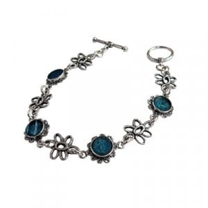Michal Kirat Bracelet with Roman Glass and Sterling Silver Decorative Flowers