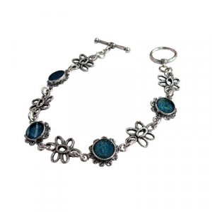 Michal Kirat Sterling Silver Floral Bracelet with Roman Glass Decorated Flowers