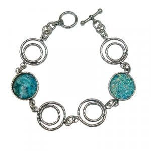 Michal Kirat Bracelet with Circular Roman Glass Pieces and Sterling Silver Links