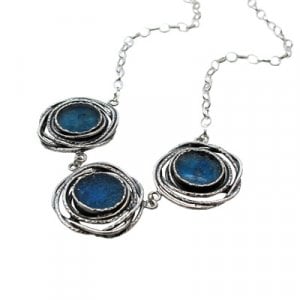 Michal Kirat Three-Piece Roman Glass Silver Necklace - Birds Nest Design