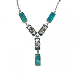 Michal Kirat Silver Roman Glass Necklace with Oblong Pendants - Fantasy Design