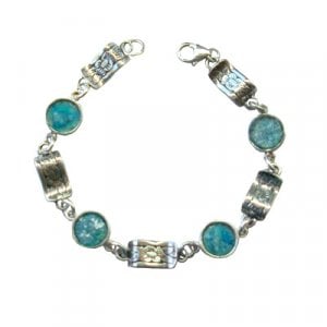 Michal Kirat Sterling Silver Bracelet with Circular Roman glass Decorative Discs