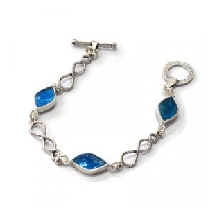 Michal Kirat Bracelet with Diamond Shaped Roman Glass and Curved Silver Links