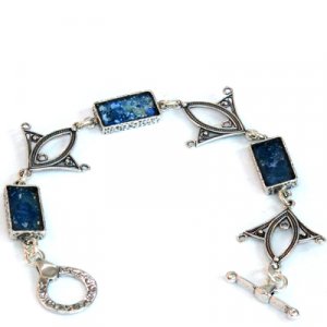 Michal Kirat Sterling Silver Bracelet, Fish Shapes with Filigree Roman Glass