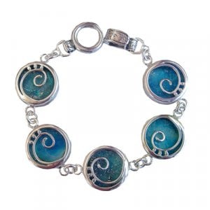 Michal Kirat Sterling Silver Bracelet with Roman Glass Discs in a Swirl Setting