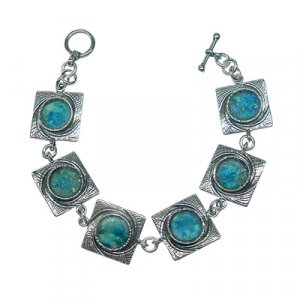 Michal Kirat Bracelet with Roman Glass Set in Textured Square Wave Design